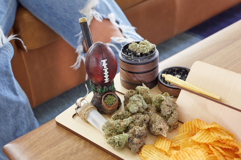 Game day spread with weed and chips