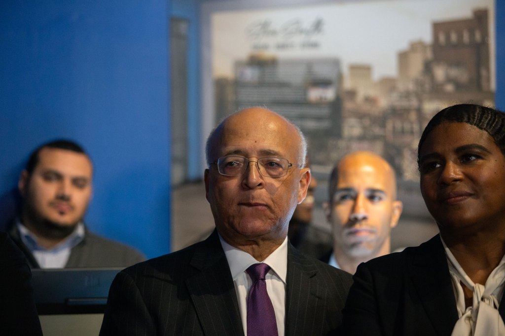 Former city comptroller Bill Thompson attends a pre-opening press conference for a state-sanctioned cannabis store on Bleecker Street.