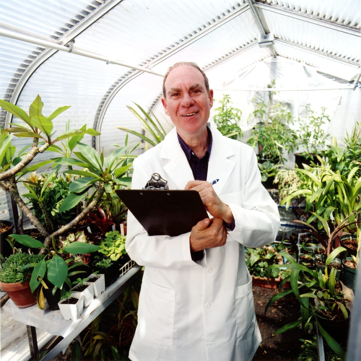 Ed Rosenthal in a lab coat