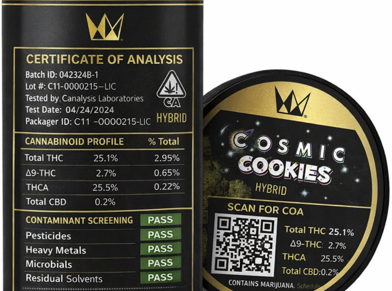 Cannabis jar with COA label