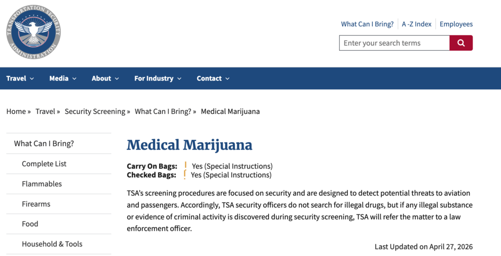 TSA Special Instructions