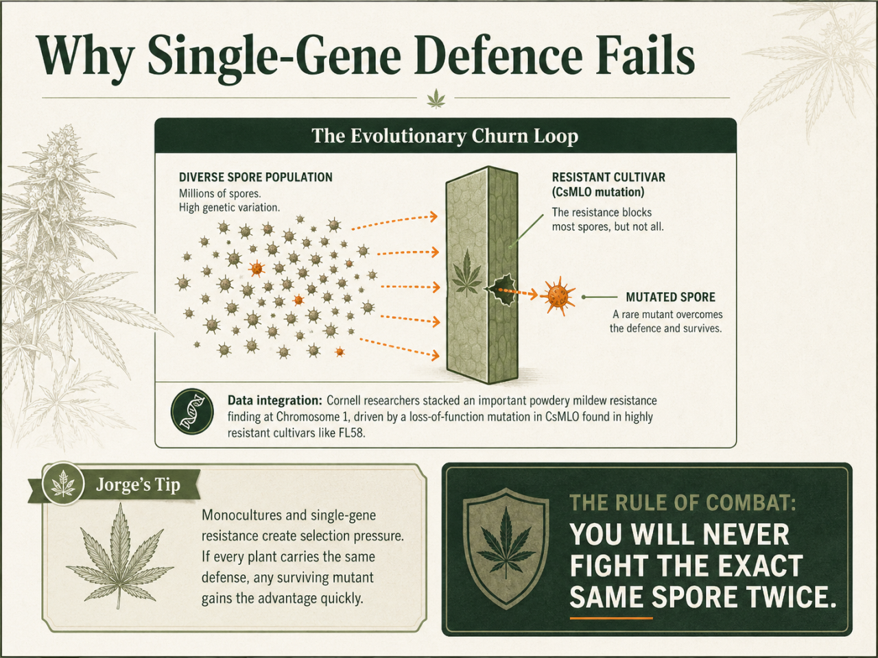 Why single-gene defense fails: the evolutionary churn loop. Selection
