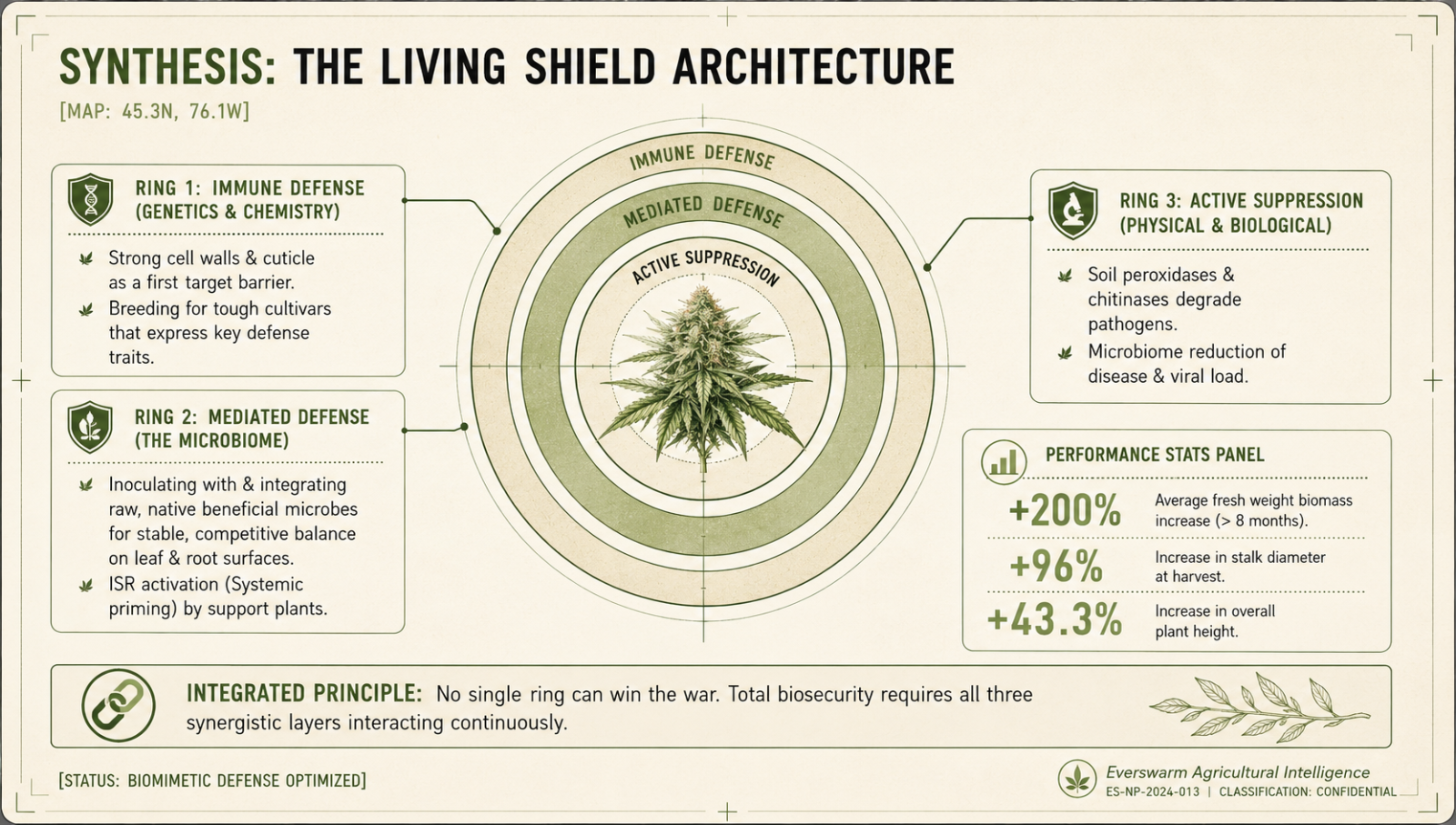 Synthesis: the living shield architecture. A continuous cycle—prevent,