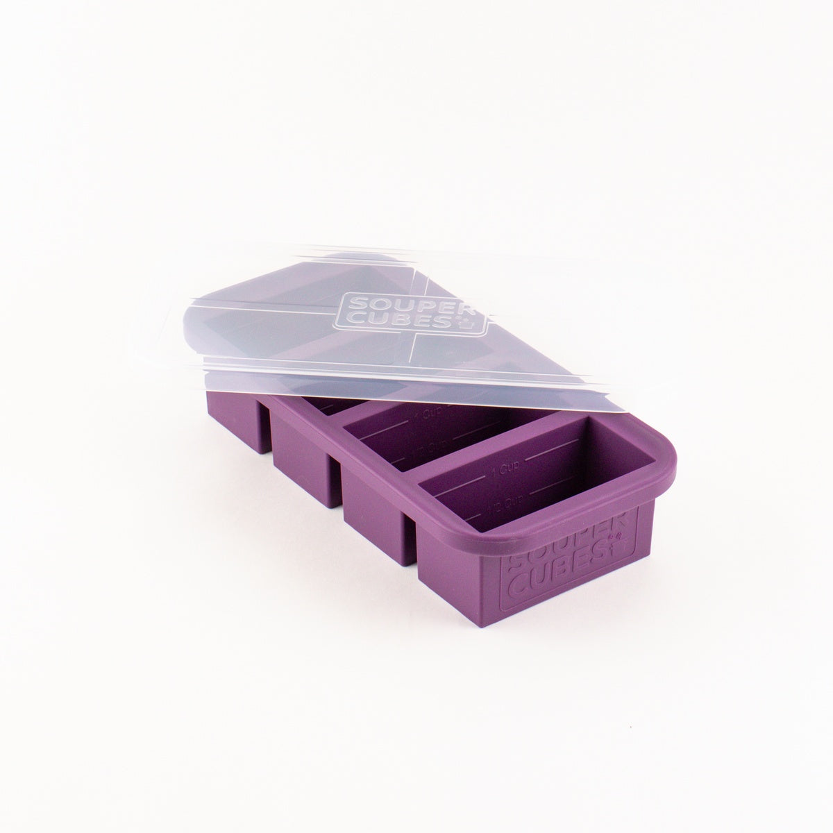 Souper Cubes one-cup freezer tray with lid.